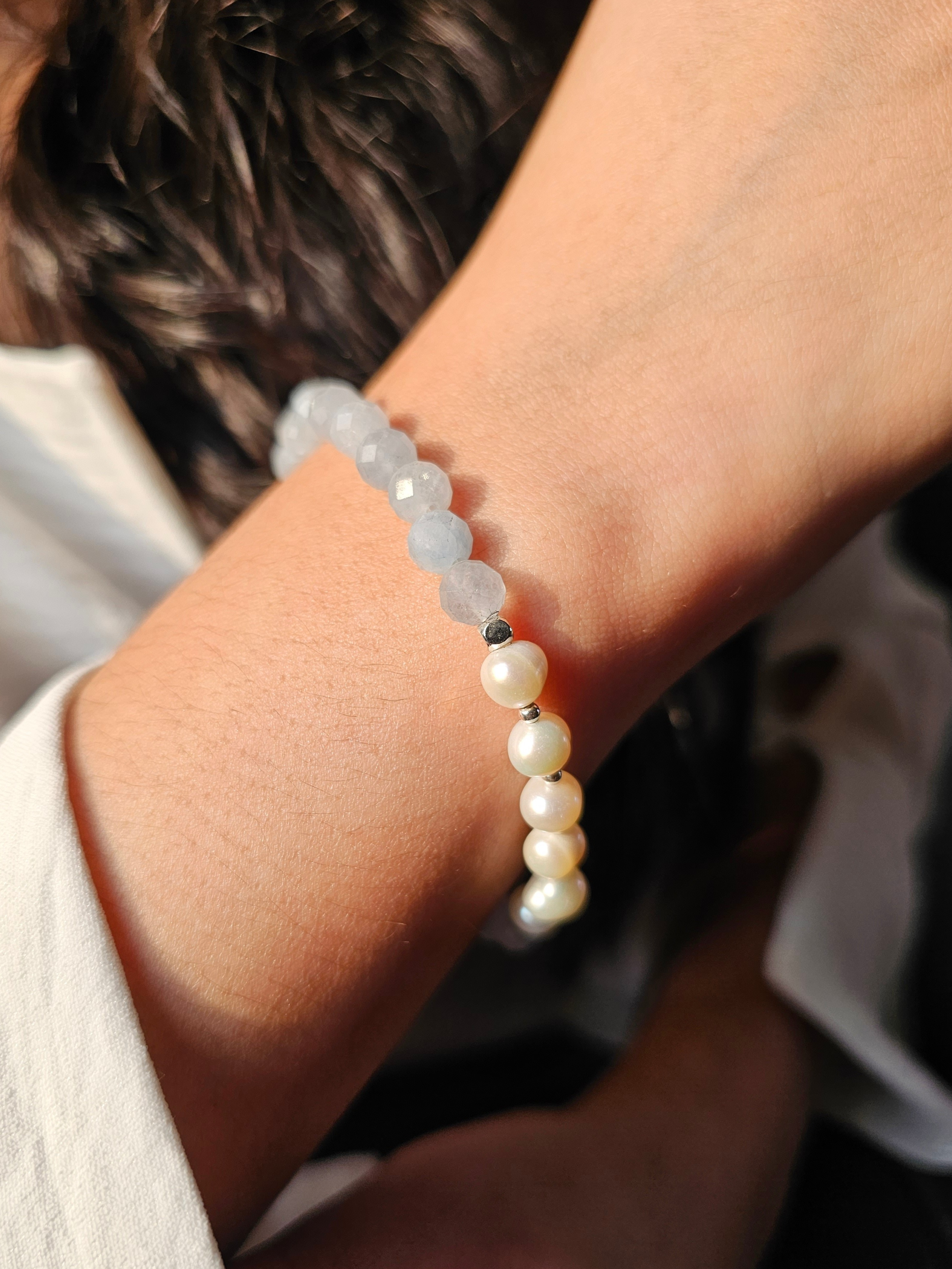 Aquamarine & Real Pearl Bracelet