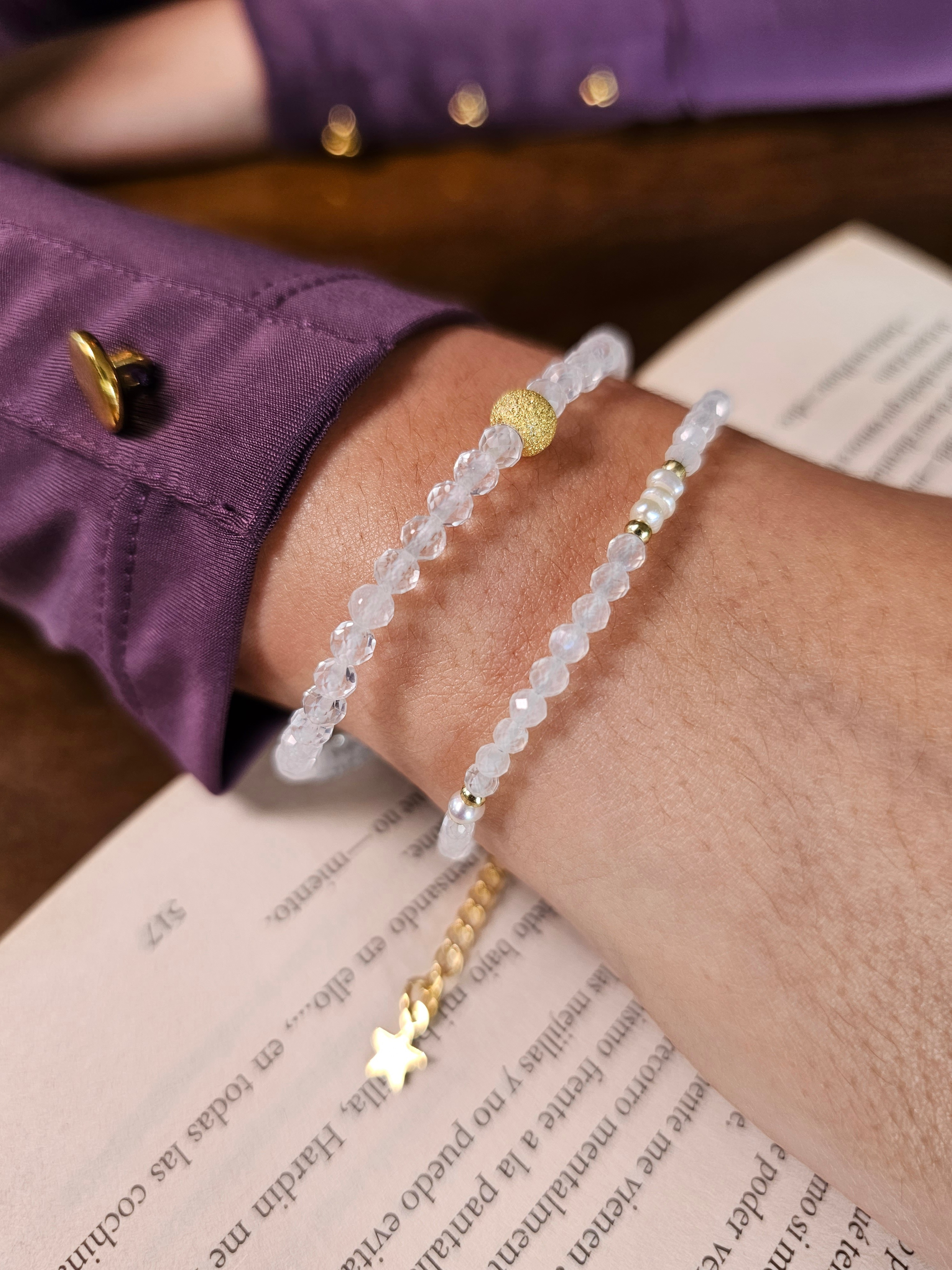 Moonstone, Real Pearl & Gold-Plated Bracelet