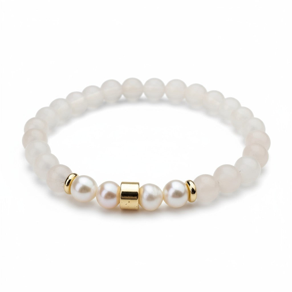 Rose Quartz, Real Pearl & 18k Gold-Plated Bracelet