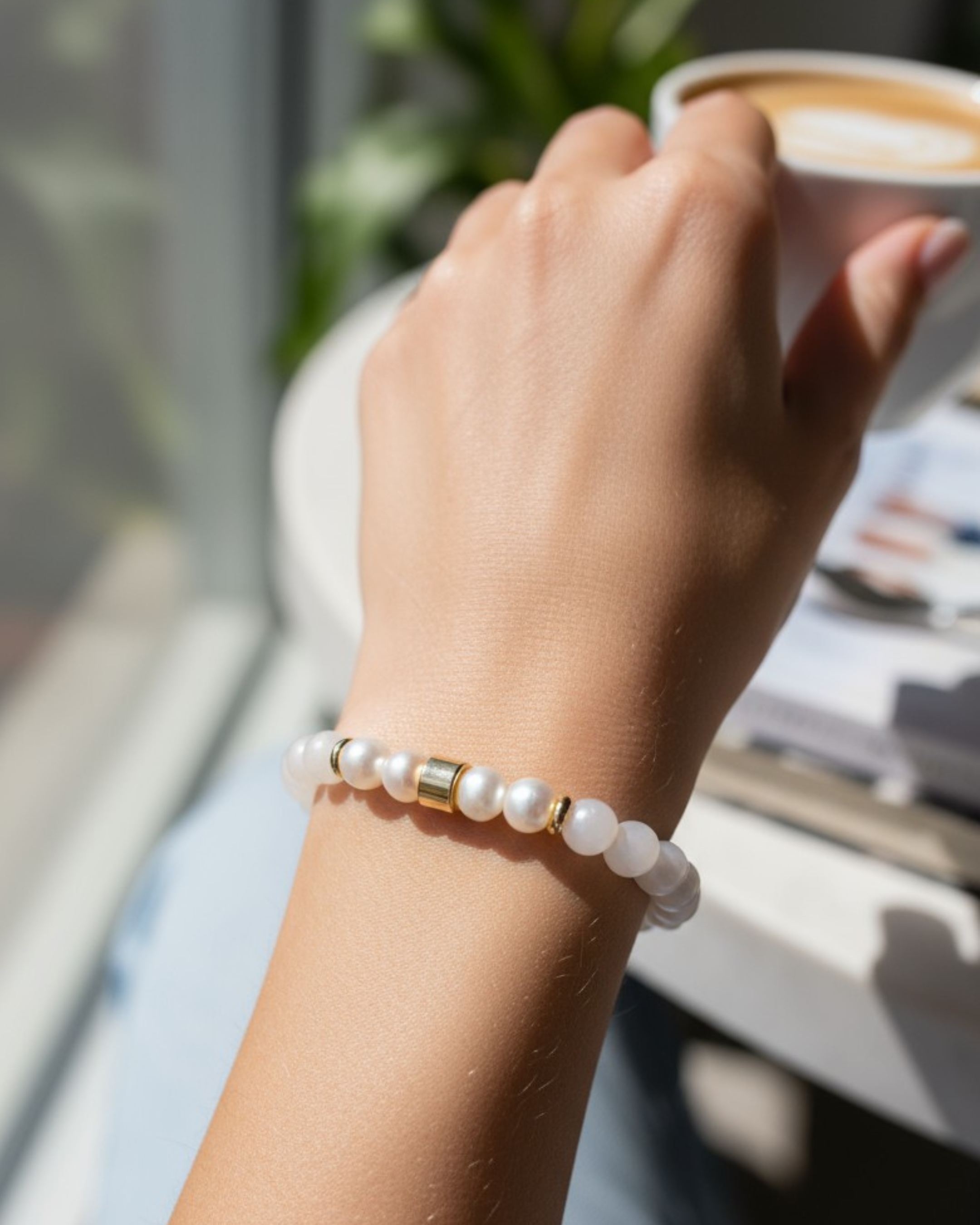 Rose Quartz, Real Pearl & 18k Gold-Plated Bracelet