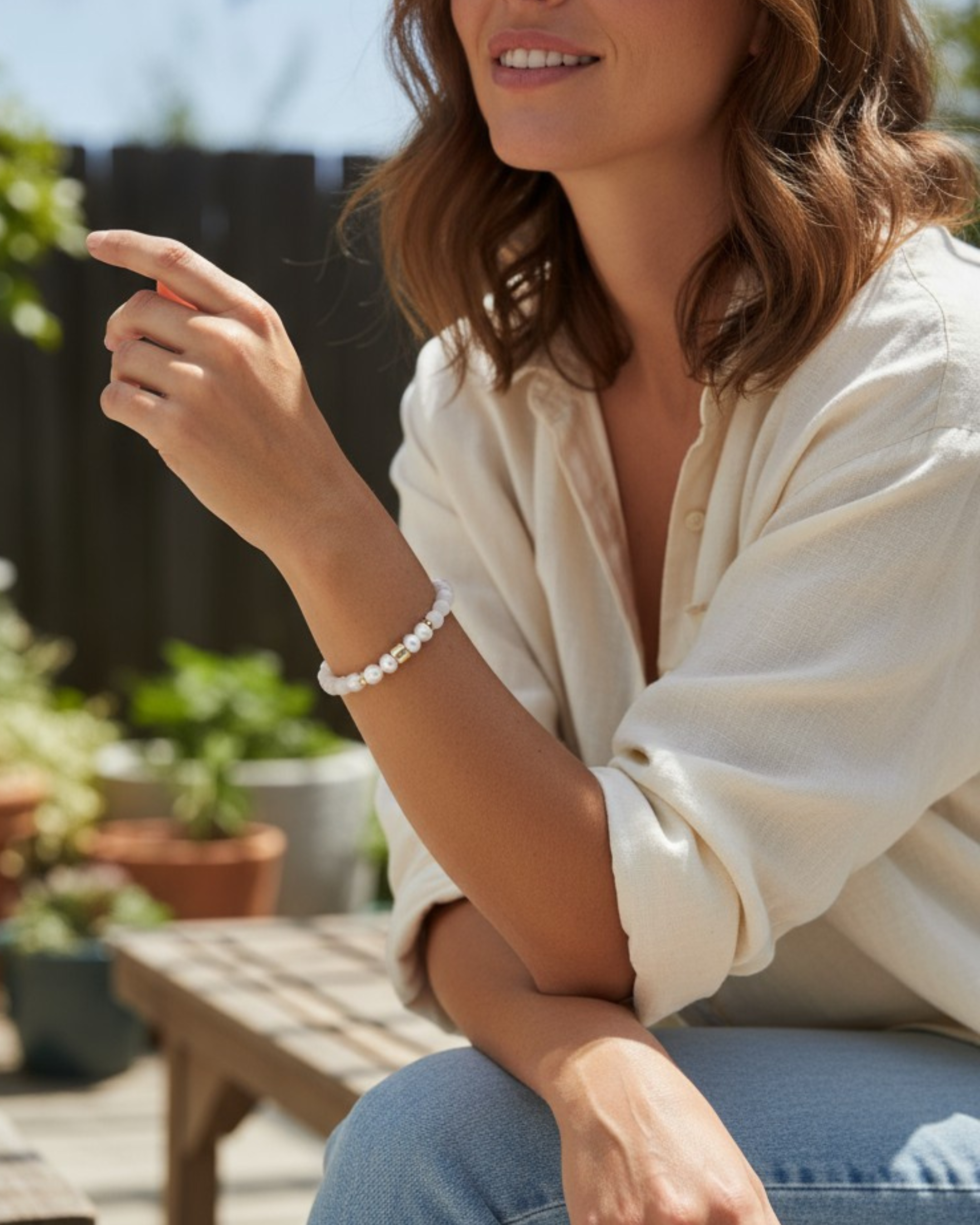 Rose Quartz, Real Pearl &amp; 18k Gold-Plated Bracelet