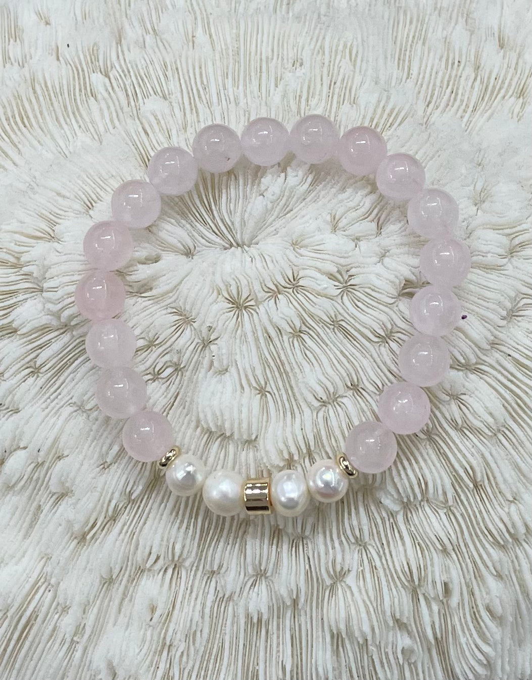 Rose Quartz, Real Pearl &amp; 18k Gold-Plated Bracelet