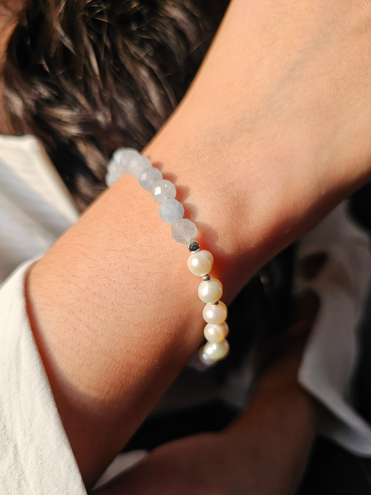 Aquamarine &amp; Real Pearl Bracelet