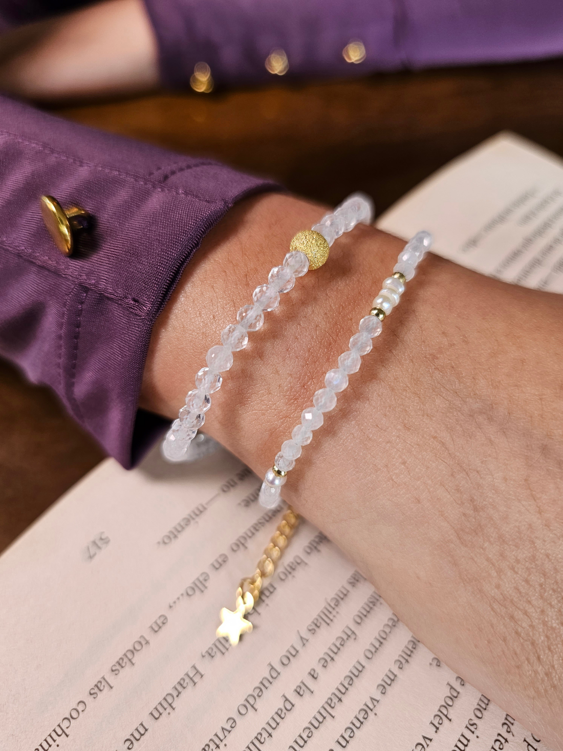 Moonstone, Real Pearl &amp; Gold-Plated Bracelet