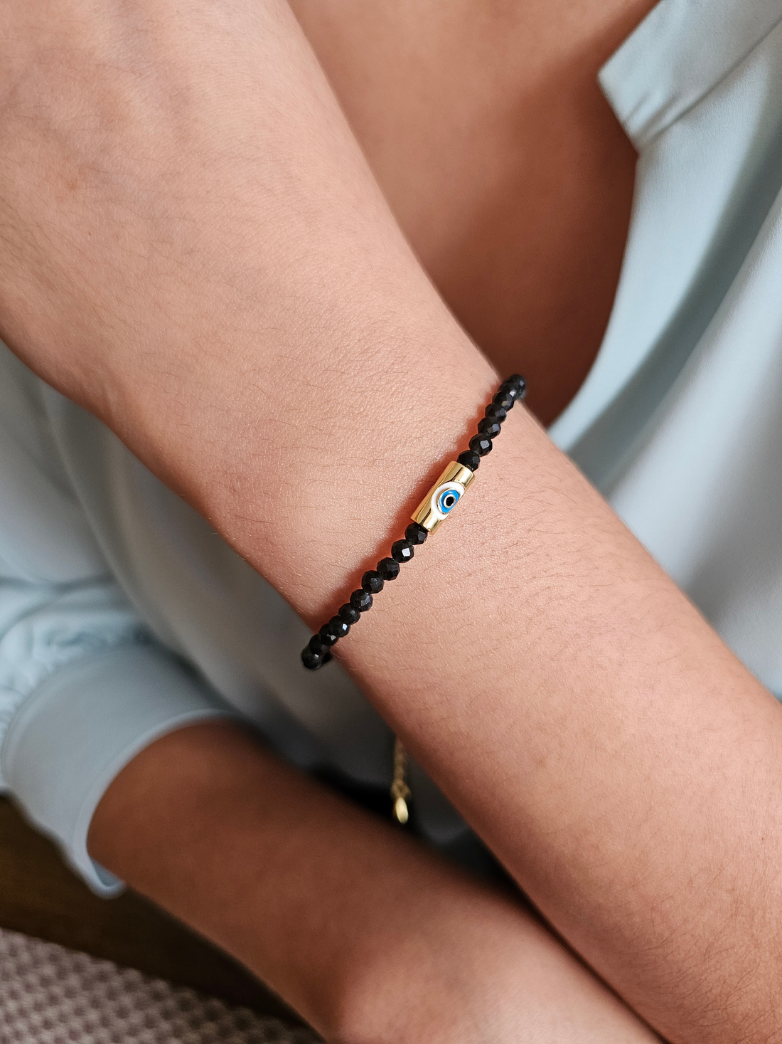 Onyx &amp; Evil Eye Bracelet