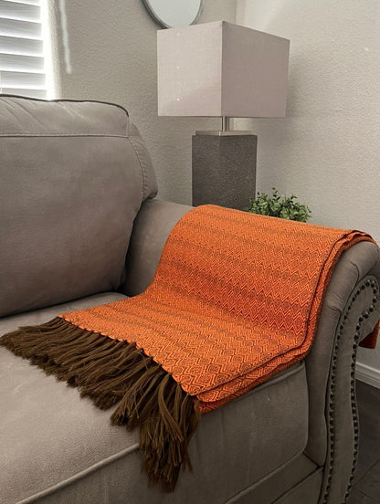 Alpaca Throw Blanket Orange Kusi 60% - Domenika